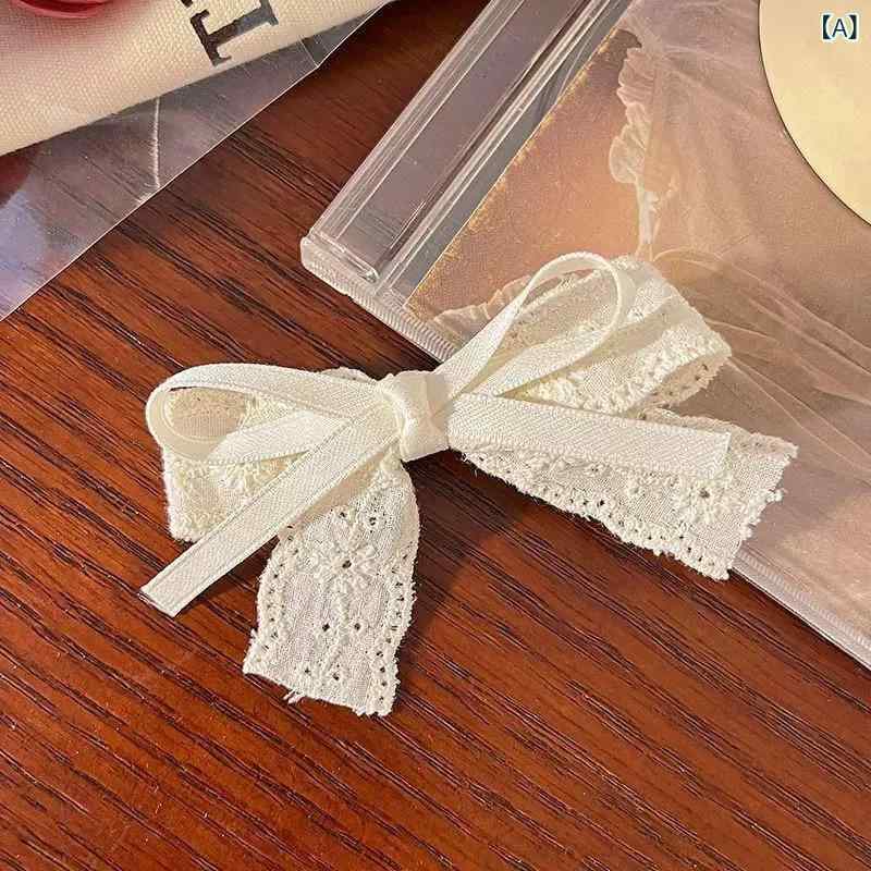 Rakuten - ヘアクリップ レディース 女性用 レース 刺繍 リボン ベージュ ダックビルクリップ ナチュラル フェミニン スイート まとめ髪 前髪 髪飾り