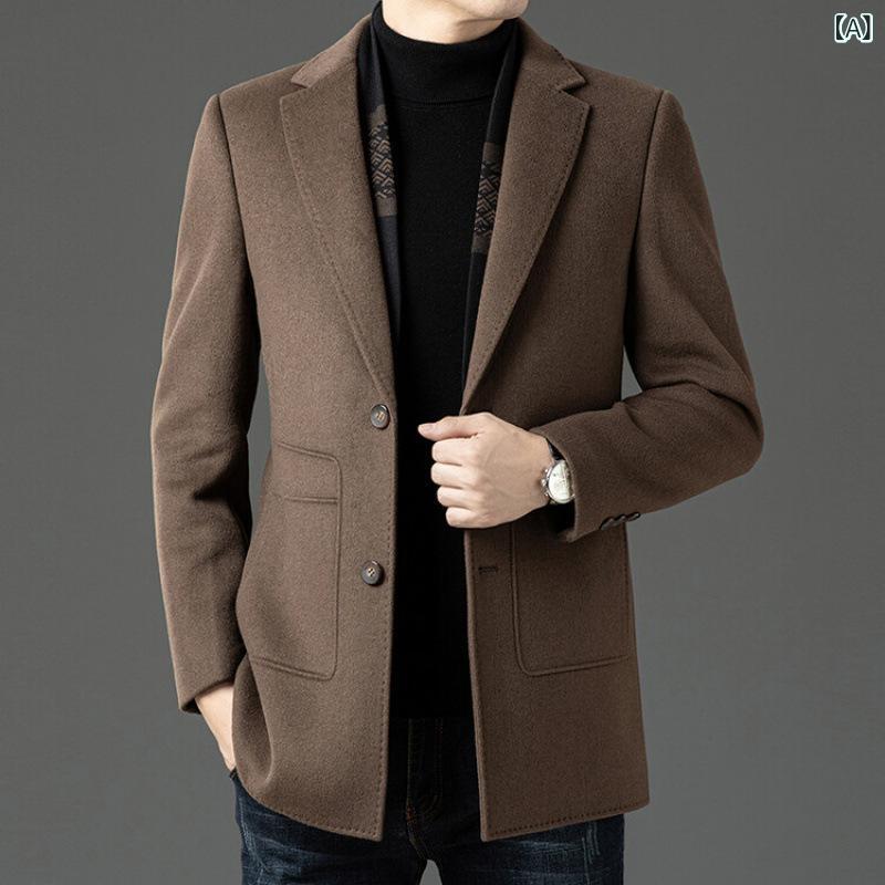 コート メンズ 秋冬 ウール ダウンライナー マフラー付き ゆったり リラックスフィット シングルブレスト ビジネス カジュアル 紳士用 アウター 男性用 防寒 保温 カーキ ブラック