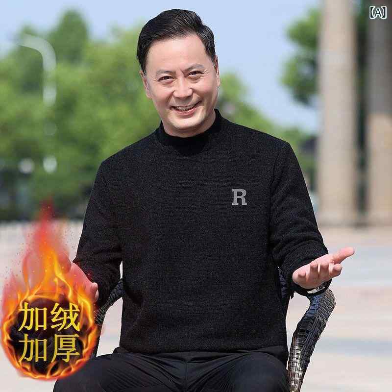 セーター メンズ 中高年男性用 シェニール アクリル 裏起毛 厚手 保温 防寒 暖かい クルーネック ゆったり カジュアル デイリー 冬 洗濯機OK ニット トップス
