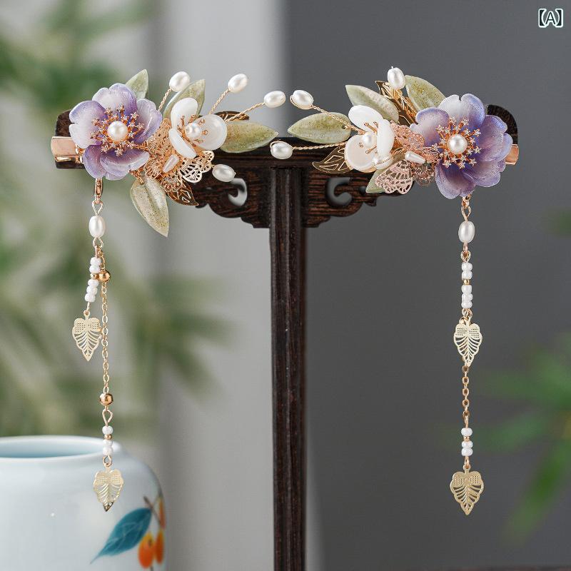ヘアクリップ レディース 紫墨 古風 フリンジ ヘアアクセサリー 和装 髪飾り 中華...