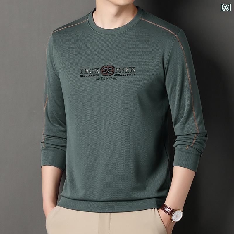 トップス メンズ 秋冬 長袖 クルーネック Tシャツ スウェット トレーナー カジュアル 普段使い 韓国風 ロゴプリント ポリエステル レギュラーフィット