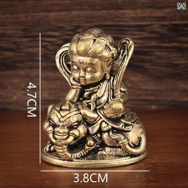 仏像 黄銅製 中国古典風 文殊菩薩 普賢菩薩 デフォルメ かわいい ミニチュア 小型 卓上 車内 インテリア オフィス デスク リビング 部屋飾り 開運 縁起物 お守り ゴールドカラー 置物 ギフト プレゼント