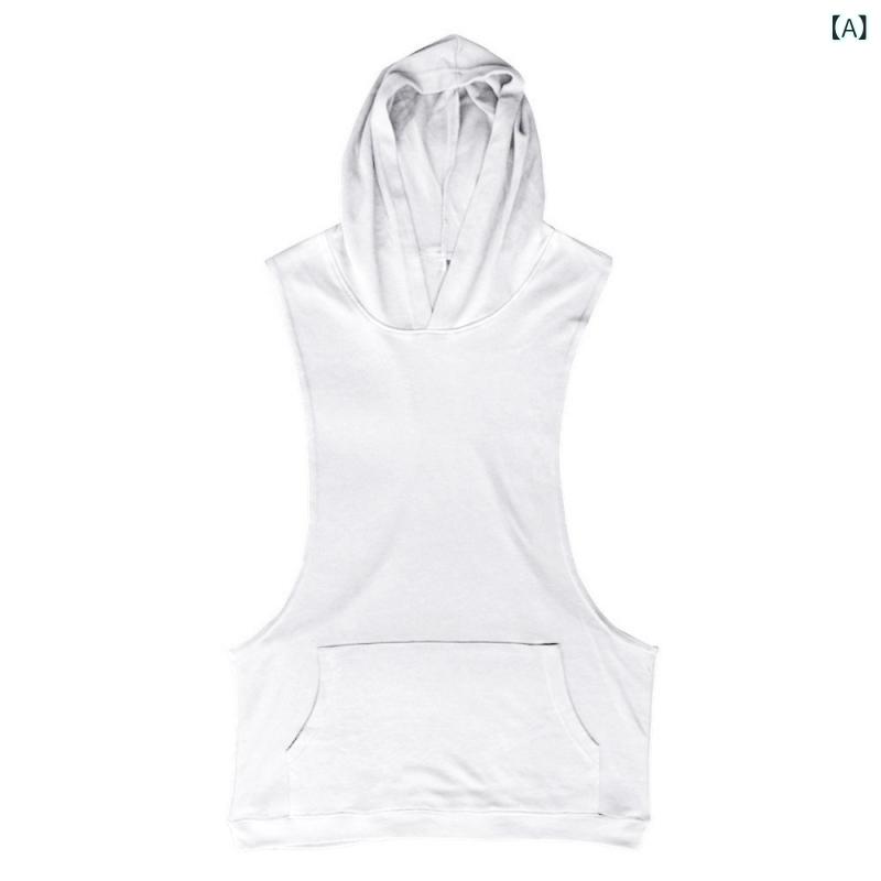 パーカー メンズ ノースリーブ フード付き スポーツ ジム フィットネス トレーニング 薄手 綿100% コットン 立体ポケット レギュラーフィット カジュアル 普段使い