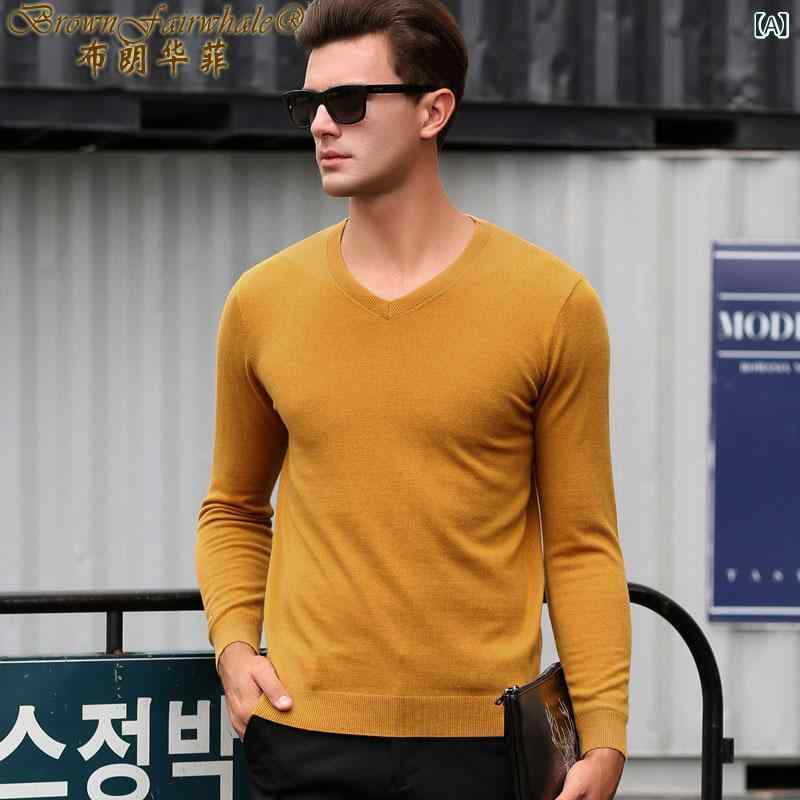 Three-Quarter Knit - ニット メンズ 男性用 秋冬 100%ウール Vネック 長袖 無地 セーター 暖かい 保温 防寒 ビジネス カジュアル 普段使い レギュラーフィット ブラック グレー ネイビー ワインレッド