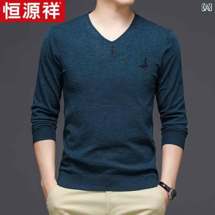 Rakuten - セーター メンズ 男性用 秋冬 薄手 羊毛 ウール Vネック 長袖 伸縮性 ストレッチ 洗える カジュアル 普段使い インナー トップス