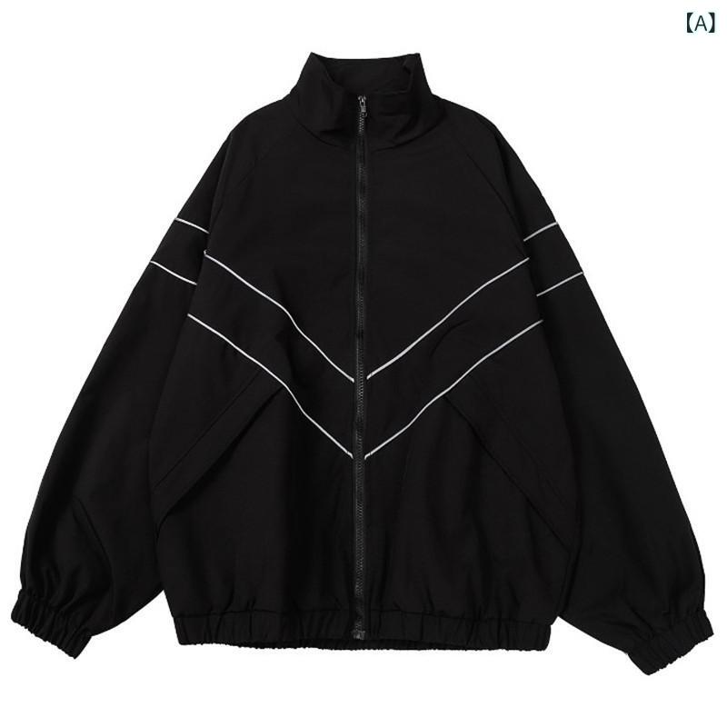 Rakuten - マウンテンパーカー メンズ レディース ペア 無地 リフレクター ルーズシルエット オーバーサイズ ビッグシルエット ポリエステル 撥水 防風 軽量 スタンドカラー ブラック ブルー 秋冬 スポーツ アウトドア カジュアル タウンユース ストリート