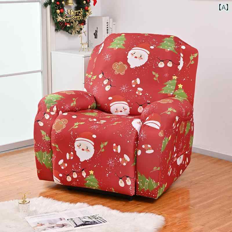 ソファカバー クリスマス柄 抽象デザイン 伸縮性 全面フィット 1人掛け リクライニング ロッキング マッサージチェア対応 ポリエステル 北欧風 汚れ防止 模様替え フリーサイズ