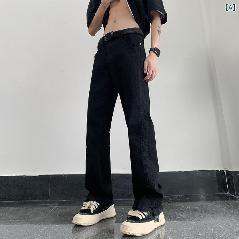 ジーンズ メンズ 男性 アメリカンレトロ ヴィンテージ ウォッシュ加工 ゆったり ストレート デニム コットン 綿 春秋 カジュアル 普段使い ロングパンツ ボトムス ブラック マッドイエロー レトロブルー