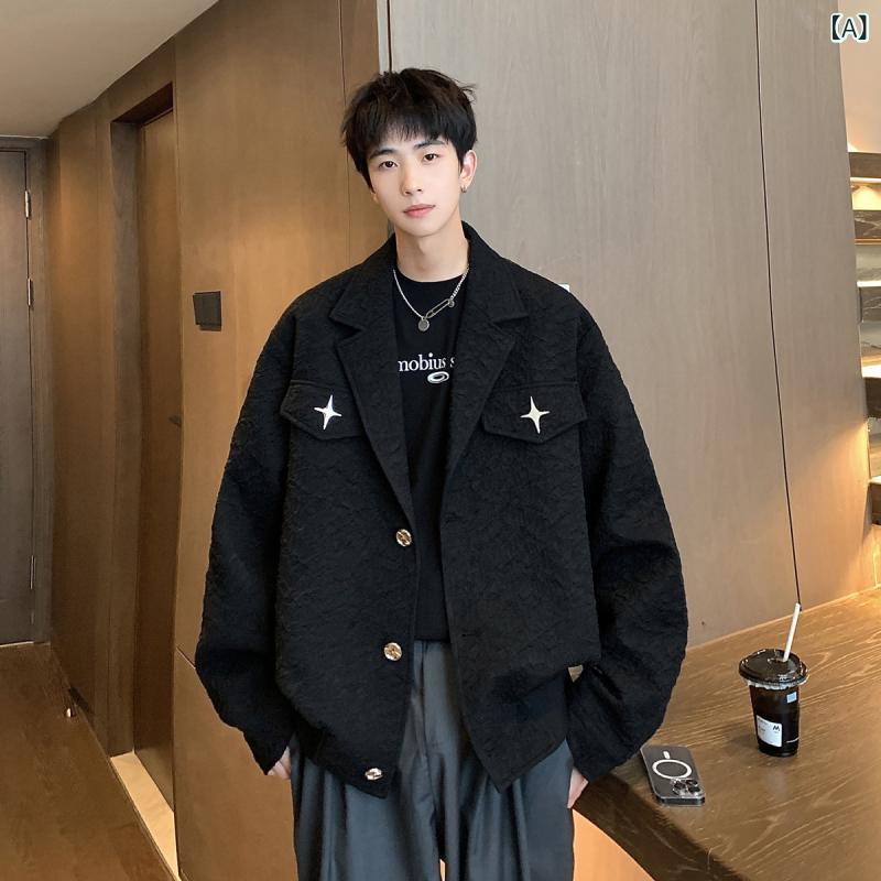 アウター メンズ アメカジ レトロ テーラードカラー フライトジャケット ボンバージャケット ショート丈 春秋 ストリート カジュアル ゆったり オーバーサイズ 長袖 ポリエステル 普段使い 羽織り