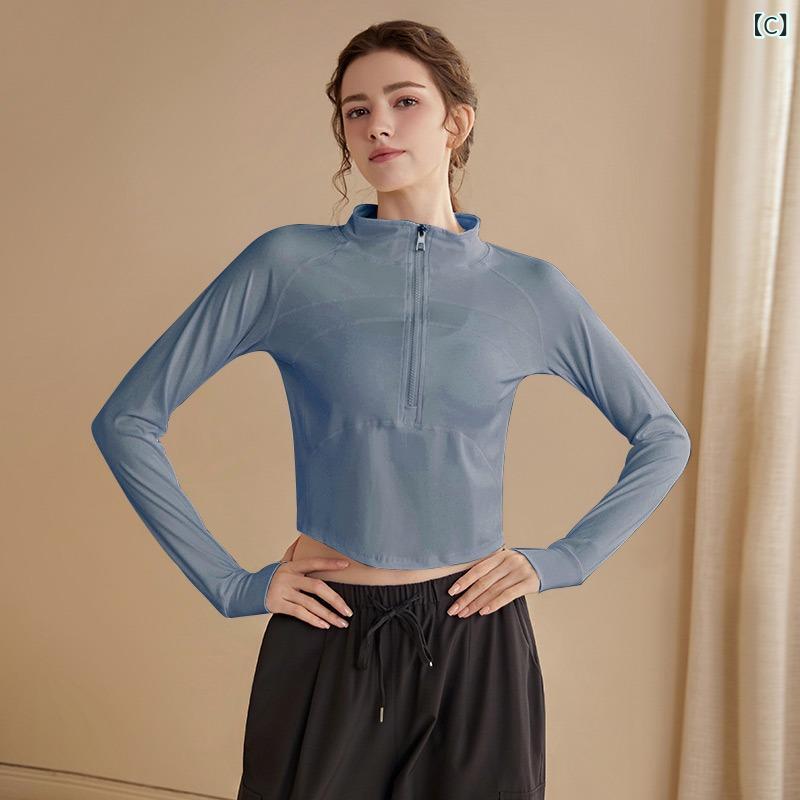 トップス レディース Tシャツ ヨガ フィットネス トレーニング 長袖 ハーフジップ ...