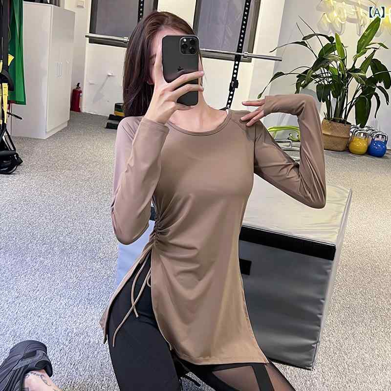 トップス レディース 秋 スポーツ 長袖 ヒップカバー スリット 速乾 吸湿速乾 プルオーバー ゆったり 体型カバー 着痩せ ランニング ヨガウェア