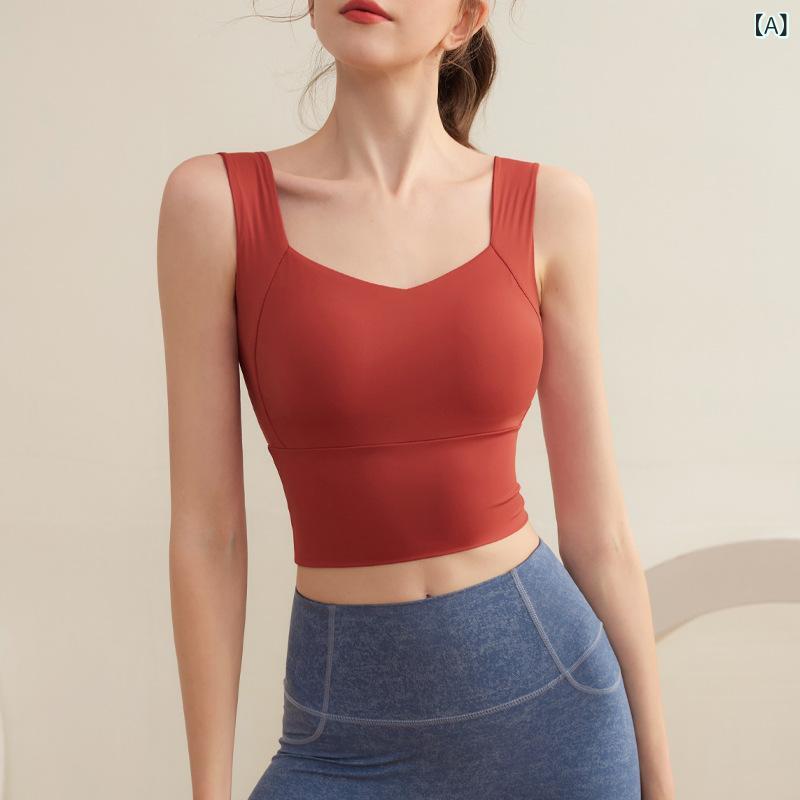 スポーツブラ レディース タンクトップ型 幅広ストラップ アウター レイヤード 振動軽減サポート ホー..