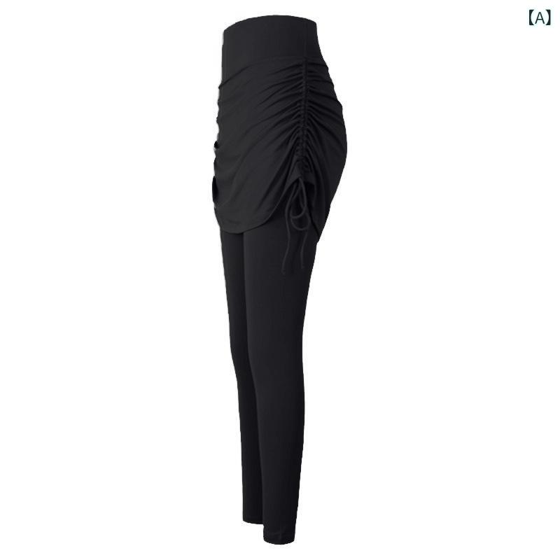 レギンス レディース スカート付き ハイウエスト ストレッチ ヨガ 吸湿速乾 トレーニング ランニング ジム フィットネス スリムフィット ポリエステル