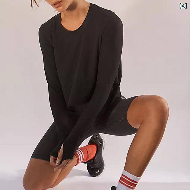 トップス レディース クロップド丈 スリット 長袖 スポーツウェア ランニング フィットネス ヨガ ピラティス トレーニング ワークアウト カットソー 綿混素材 吸湿速乾 伸縮性