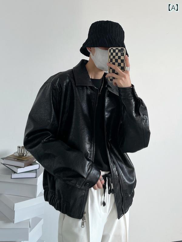 ジャケット メンズ 秋冬 韓国風 おしゃれ トレンド レトロ ヴィンテージ ライダース PUレザー ショート丈 ルーズフィット カジュアル 黒 ブラウン