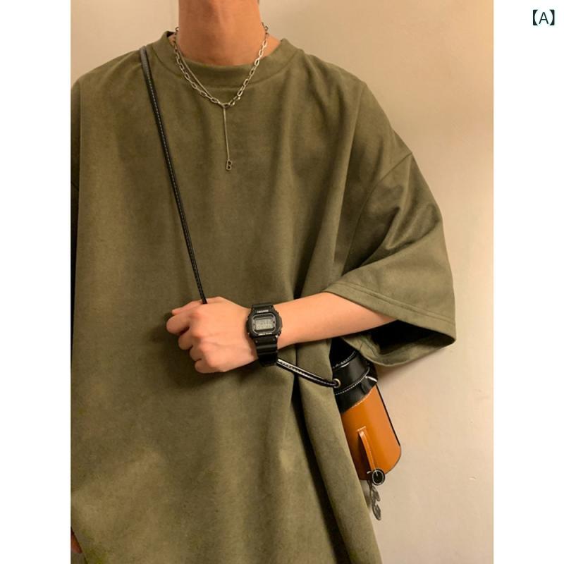 Tシャツ メンズ 男性用 アボカドグリーン グリーン系 ヘビーウェイト スエード調 オーバーサイズ ビッ..