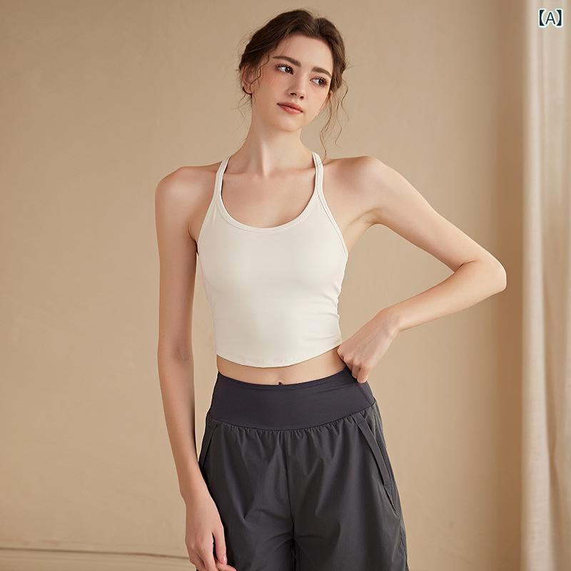 スポーツブラ レディース カップ付き 一体型 細ストラップ ヨガトップス ヨガウェア ランニング トレーニング フィットネス ジム ワークアウト ダンス ノンワイヤー レーサーバック 脇高 脇肉カバー ストレッチ 伸縮性 速乾(4.0)