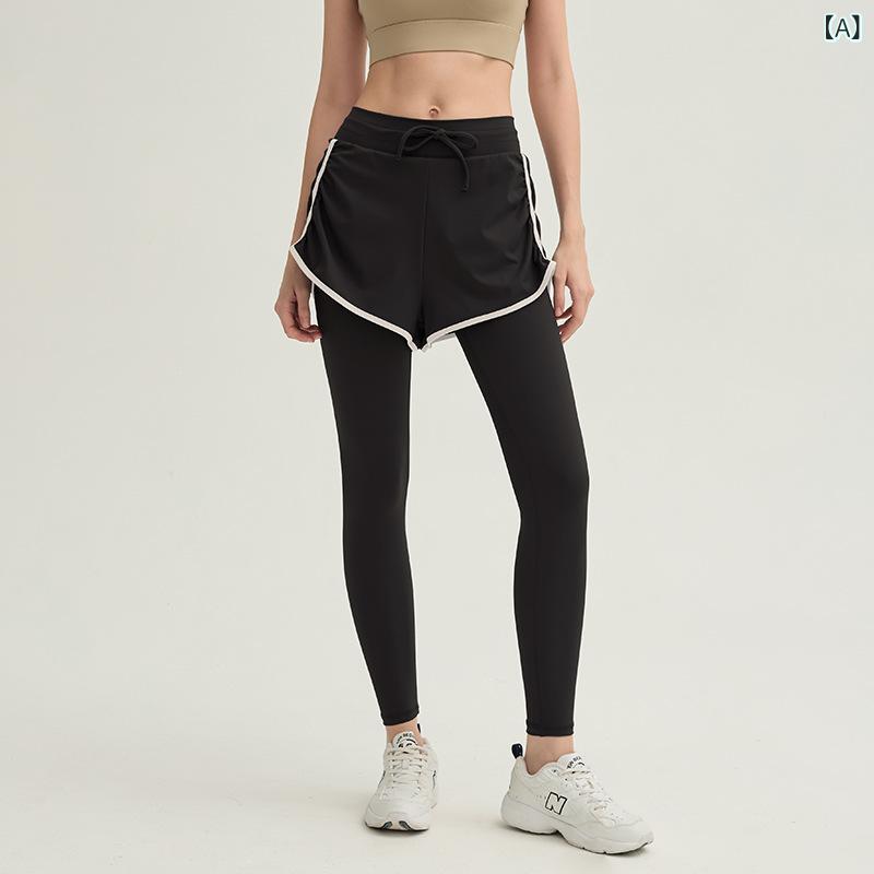 パンツ レディース 女性用 フェイクレイヤード ロング丈 コンプレッション ランニング ヨガ フィットネス トレーニング 吸湿速乾 伸縮性 スタイルアップ ナイロン スポーツウェア