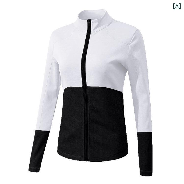 ジャケット レディース スポーツウェア スタンドカラー ジップアップ 細見え スタイルアップ 配色切り替え 長袖 ランニング ヨガ フィットネス ジムウェア 吸湿速乾 クロップド丈 春夏