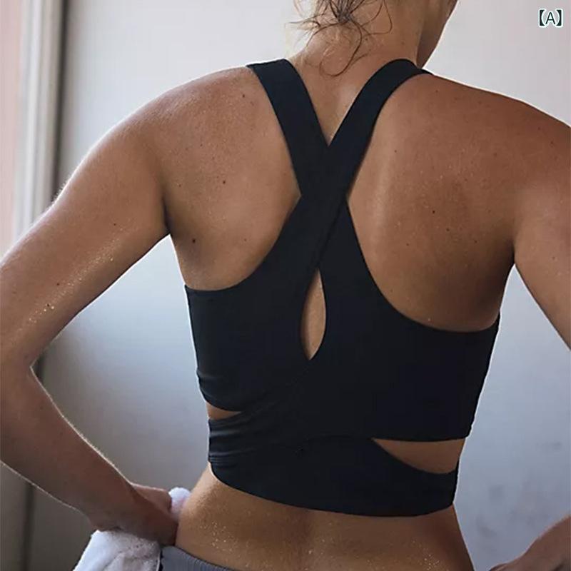 スポーツブラ レディース ブラトップ ヨガウェア フィットネスウェア ワイドストラップ クロスバック 寄せ上げ ホールド ハイサポート 吸汗速乾 伸縮性 クロップド丈 美背デザイン トレーニング ジム ランニング ナイロン