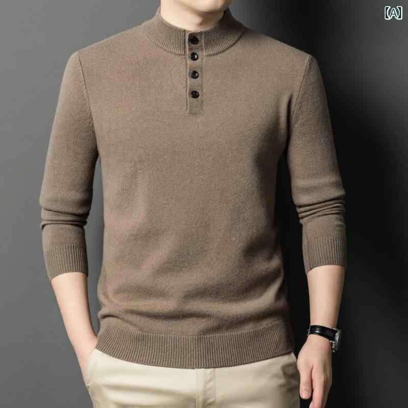 ニット メンズ 中年男性 100% ウール クルーネック インナー 厚手 保温 裏起毛 ゆったり 普段使い デイリー スタイリッシュ カジュアル 秋冬