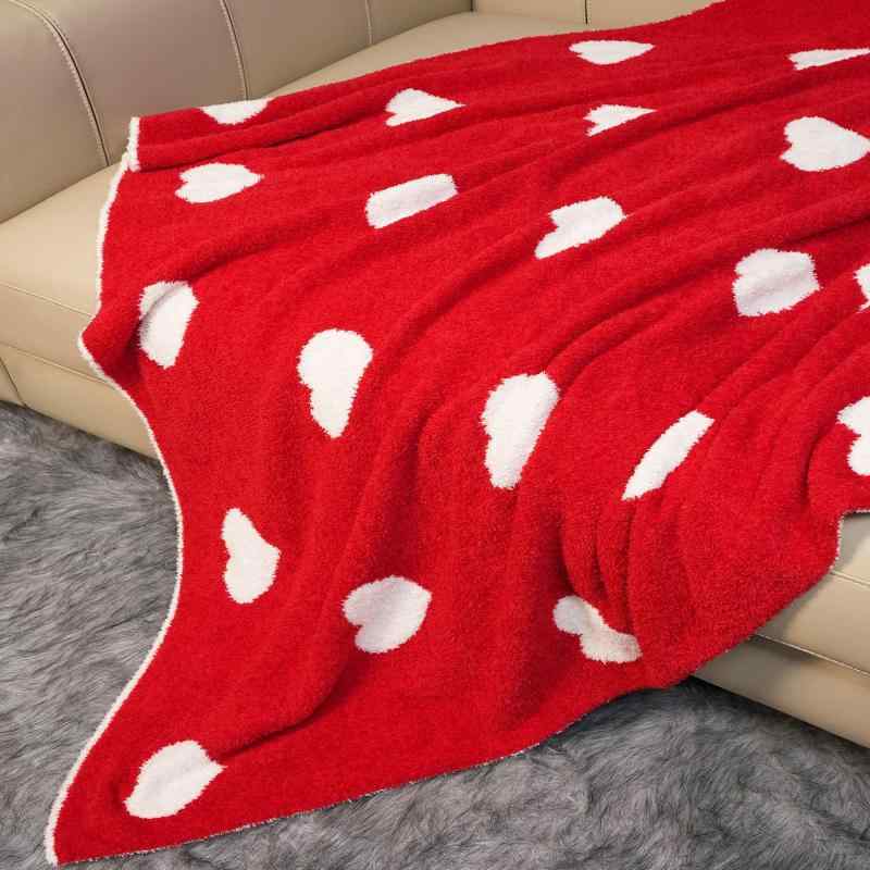 ブランケット ひざ掛け 毛布 レッド 赤 ハート柄 ニット 柔らか ふわふわ 色あせしにくい オフィス 昼寝 ソファカバー インテリア シンプル モダン ポリエステル オールシーズン