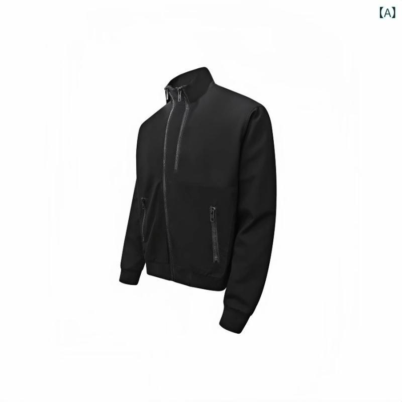 ジャケット メンズ アメリカン カジュアル ワーク シンプル ツイル 無地 スタンドカラー ジップアップ ヘビーウェイト 高級感 ルーズフィット ゆったり 長袖 ブラック アウター ブルゾン 春秋