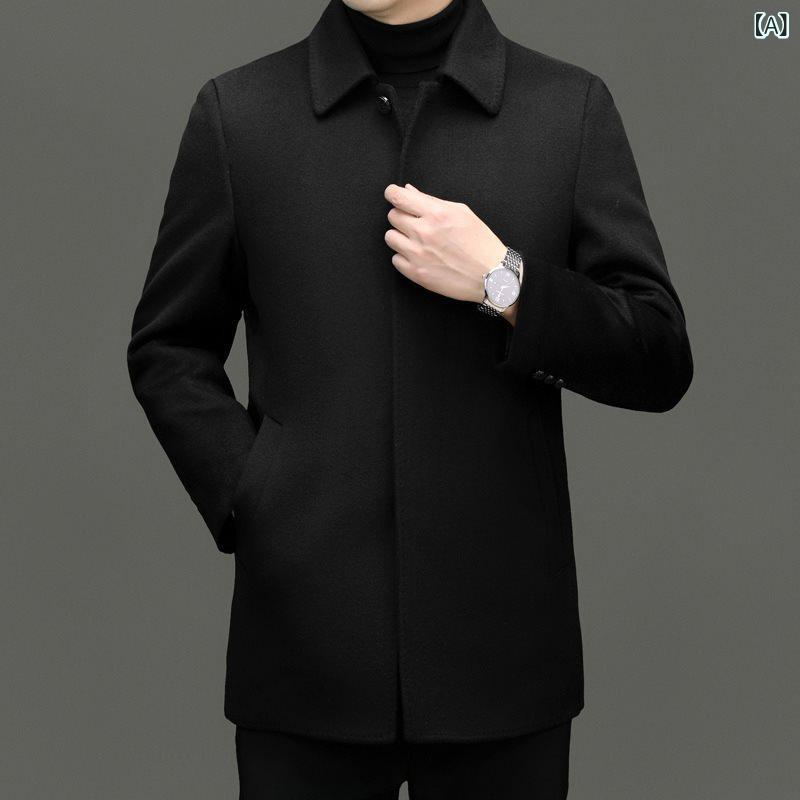 コート メンズ 男性用 冬 ウールメルトン 取り外し可能ライナー グースダウン 厚手 テーラードカラー ビジネス 通勤 カジュアル 普段使..