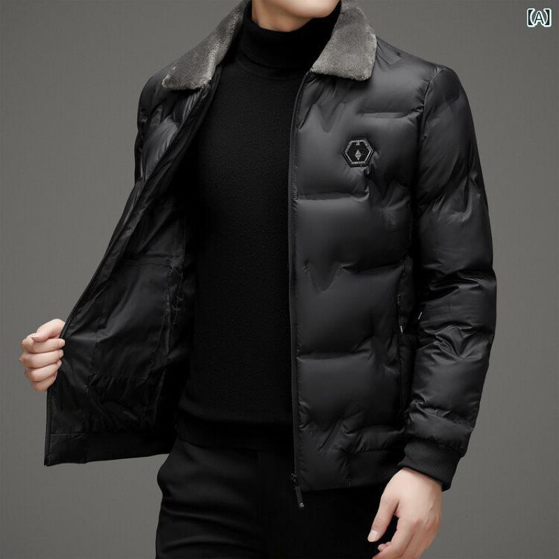 ジャケット メンズ 中高年 男性用 秋冬 厚手 中綿 裏起毛 アウター 防寒着 ゆったり ビッグサイズ 無地 ブラック ブルー ポリエステル