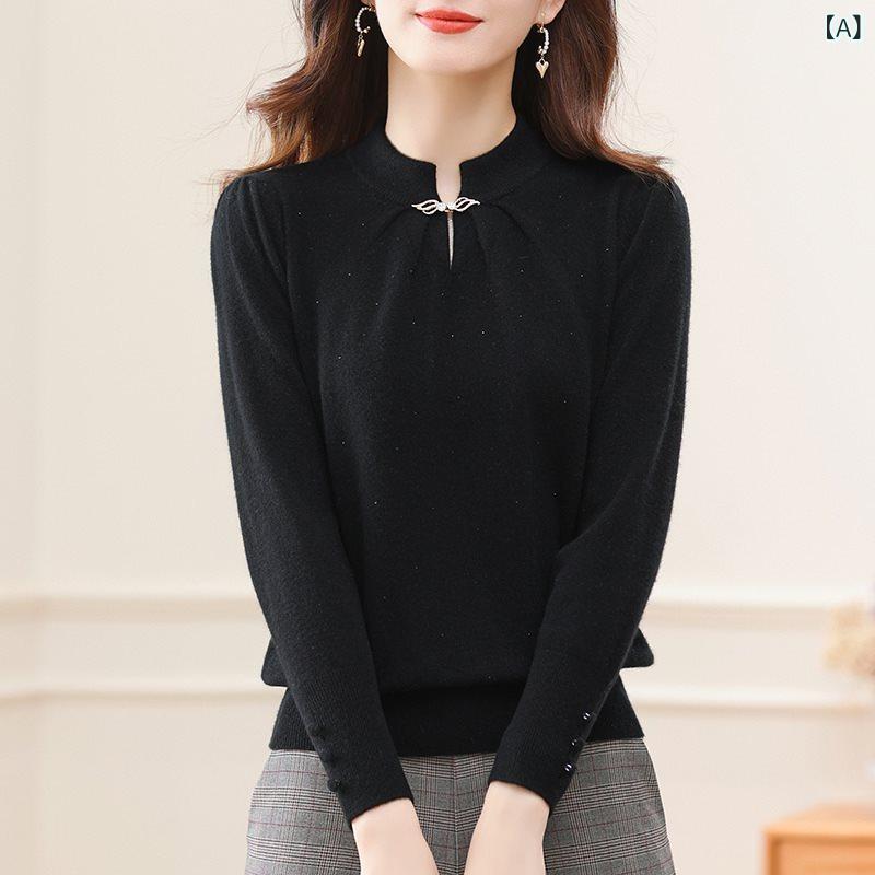 セーター レディース レッド 100%ウール 羊毛 ショート丈 ニット プルオーバー 長袖 秋冬 ミセス パー..