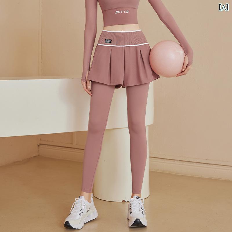 パンツ レディース 女性用 ヨガパンツ ヨガウェア スポーツ ランニング フィットネス トレーニング 重ね着風 ハイウエスト ヒップアップ 美尻 通気性 ポリエステル スパンデックス ボトムス