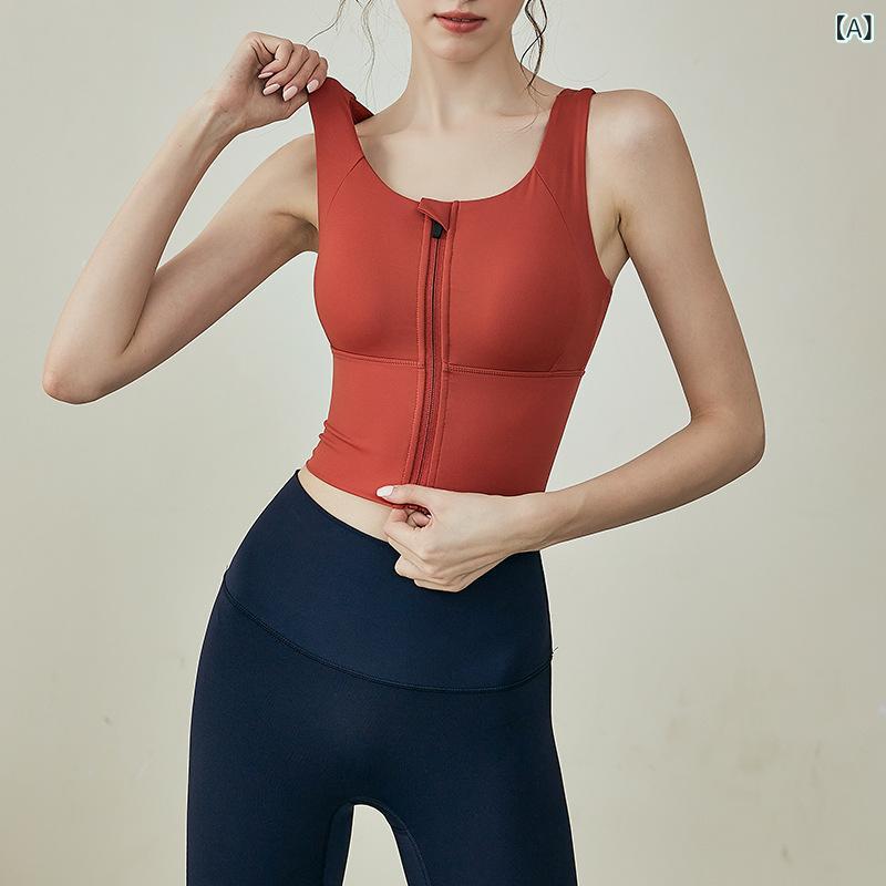 Pants - スポーツブラ レディース 女性用 フロントジップ ハイサポート 揺れない 振動軽減 ノンワイヤー ランニング ヨガ フィットネス トレーニング ワークアウト 吸汗速乾 伸縮性 寄せ上げ 垂れ防止 バストメイク 3/4カップ スポーツインナー
