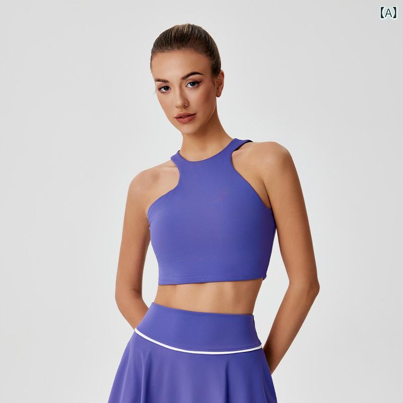 セットアップ レディース アシンメトリー ホルターネック ヨガトップス ノースリーブ プルオーバー ハイウエスト スポーツミニスカート ランニング フィットネス テニスウェア 通気性 伸縮性 春夏秋 ナイロン スパンデックス