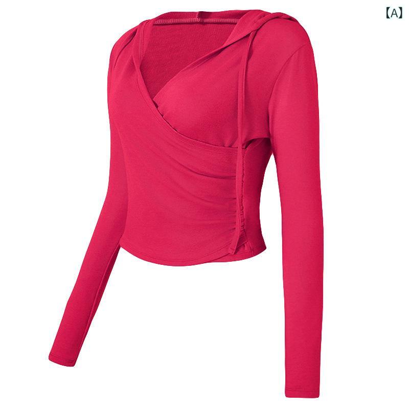 スポーツウェア レディース トップス Vネック 長袖 パーカー ヨガ ピラティス トレーニング ランニング フィットネス ジム アクリル レーヨン混 スタイリッシュ 秋冬