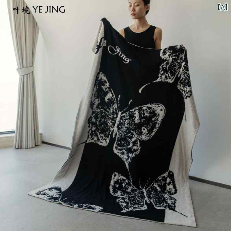 ブランケット 蝶柄 軽量 高級感 ニット 保温 フランネル ポリエステル 暖かい 快適な肌触り ソファ リ..