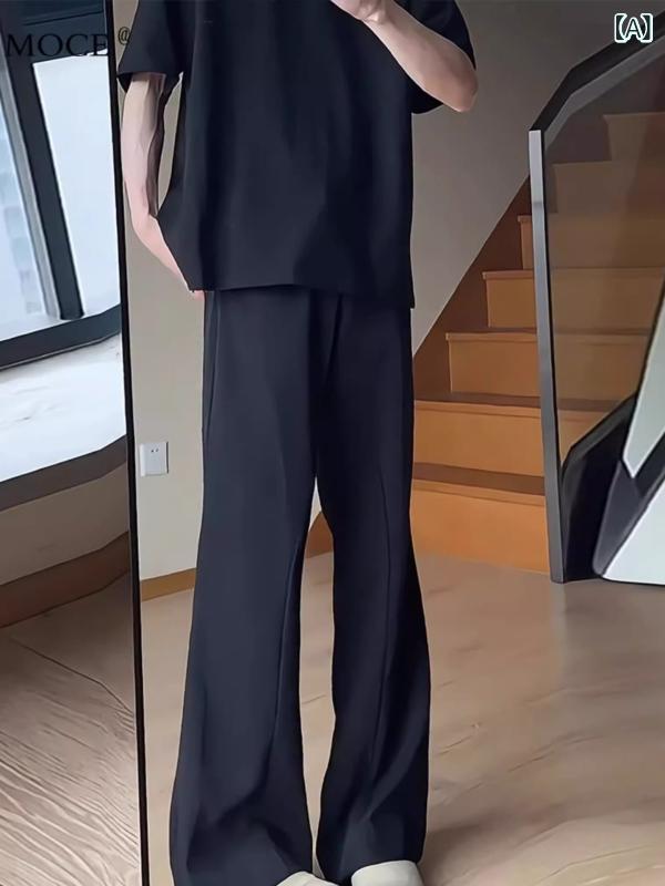 スラックス メンズ 男性用 微フレア ブーツカット 春秋 ブラック 黒 ドレープ感 高級感 薄手 ゆったり ..