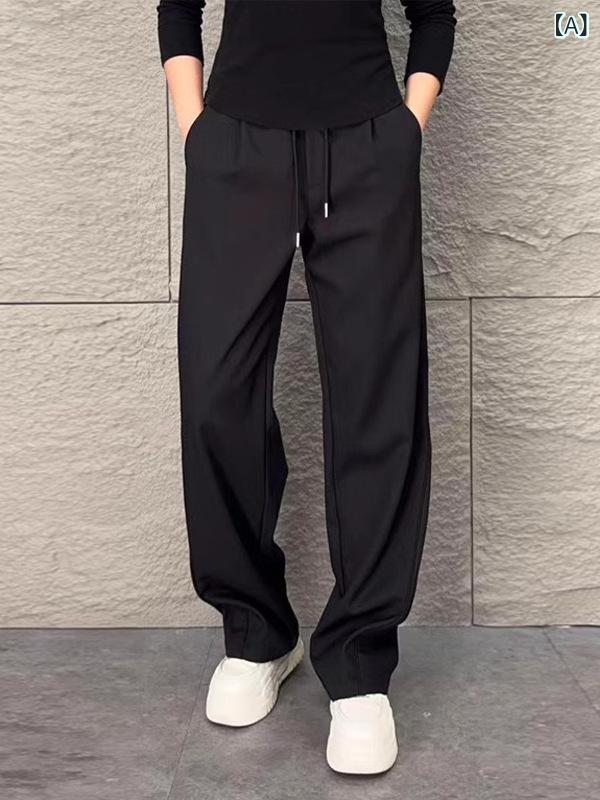 カジュアルパンツ メンズ ゆったり ワイドパンツ ストレートヘム ドレープ感 高級感 シンプル 着回し 万能 ポリエステル 微ストレッチ 通気性 普段使い リラックスウェア
