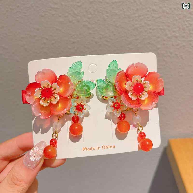 ヘアアクセサリー キッズ 女の子 ヘアピン 2個セット 髪飾り 花 蝶 タッセル 揺れる 和装 和風 中華風 レトロ チャイナドレス 七五三 発表会 フォーマル かわいい