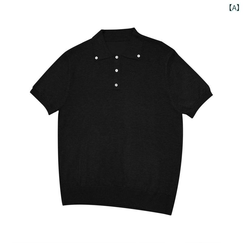 樂天商城 - POLOシャツ 男性用 レトロ オールドマネー風 ボタン 高級感 ニットTシャツ 無地 シンプル ゆったり カジュアル 夏物 五分袖 ポリエステル繊維 通気性