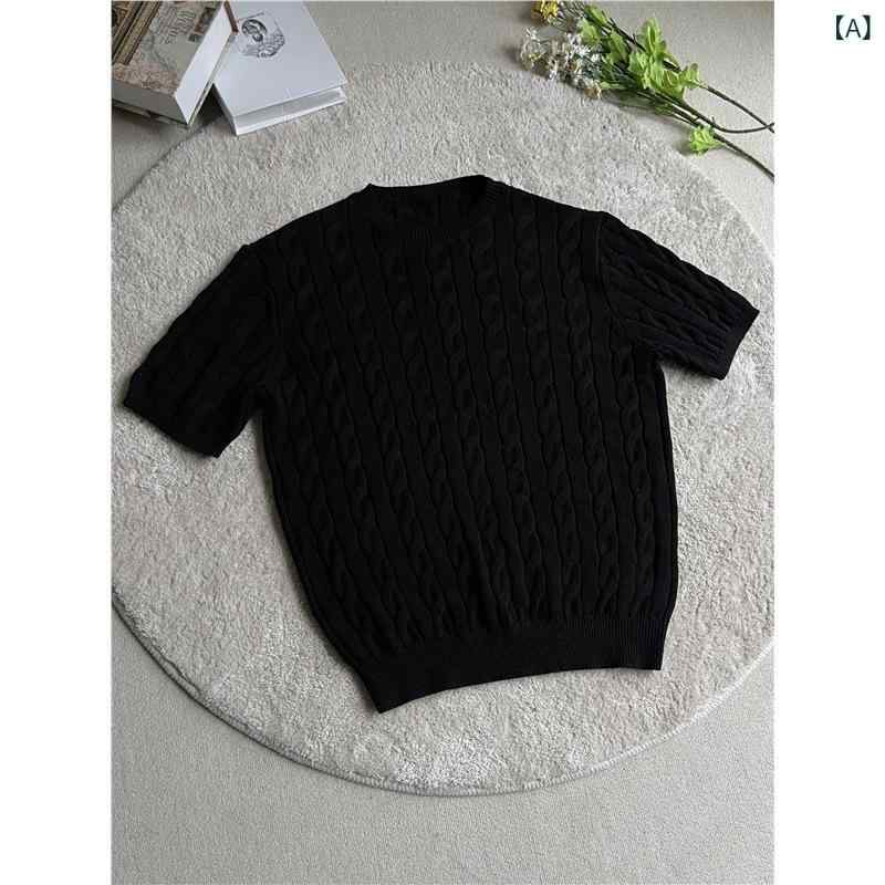 樂天商城 - Tシャツ メンズ ケーブル編み 半袖 春夏 上品なオールドマネースタイル クール デザイン性 高級感 スリムフィット 通気性 ポリエステル混紡 カジュアル