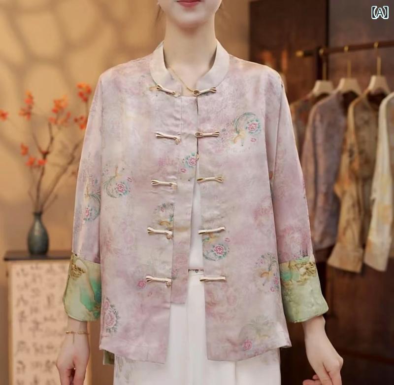 アウター レディース 春夏 リバーシブル 両面着用 宋錦ジャカード織り ポリエステル ネオチャイナ風 ゆったり ビッグシルエット 長袖 カーディガン 上品 エレガント ピンク