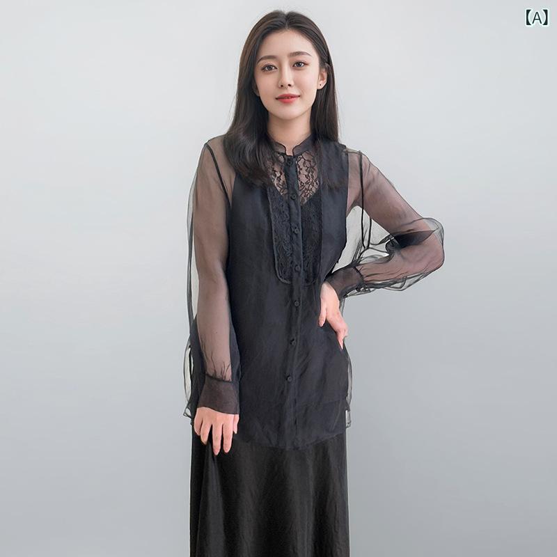 トップス セットアップ レディース 新中華風 チャイナ服風 シャンユンシャー シルク 桑蚕シルク 薄手 刺繍 花柄 レトロ ヴィンテージ 春夏 カジュアル エレガント 上品 高級感 長袖 普段使い