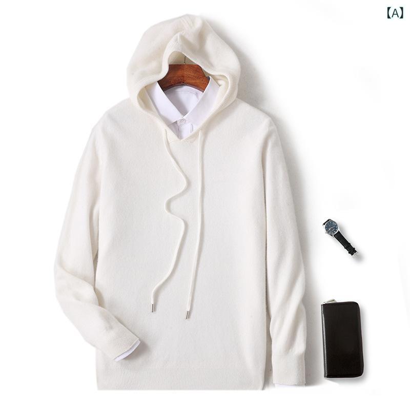 ニット メンズ フード付き ウールセーター 無地 シームレス ルーズフィット ビッグシルエット 秋冬 厚手 暖かい 韓国風 カジュアル 耐..