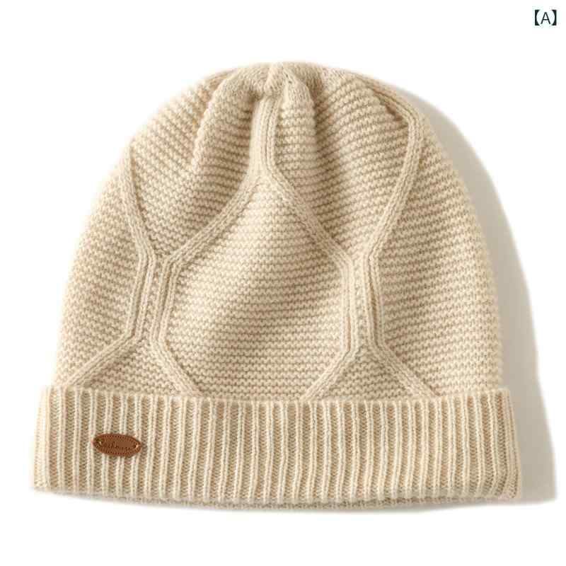 Three-Quarter Knit - 帽子 男女兼用 カシミヤ ニット帽 ビーニー 秋冬 防寒 保温 厚手 あったか 耳まで覆う カジュアル 普段使い ペア カップル お揃い 無地 シンプル ゆったり 柔らかい 伸縮性