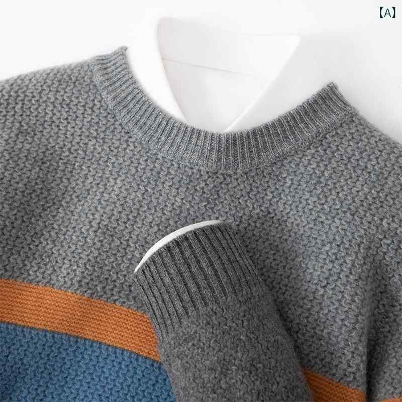 ニット メンズ 男性用 秋冬 ピュアウール ウール100% クルーネック 丸首 長袖 プルオーバー セーター トップス ビッグシルエット ゆったり 厚手 通気性 インナー カジュアル 普段使い