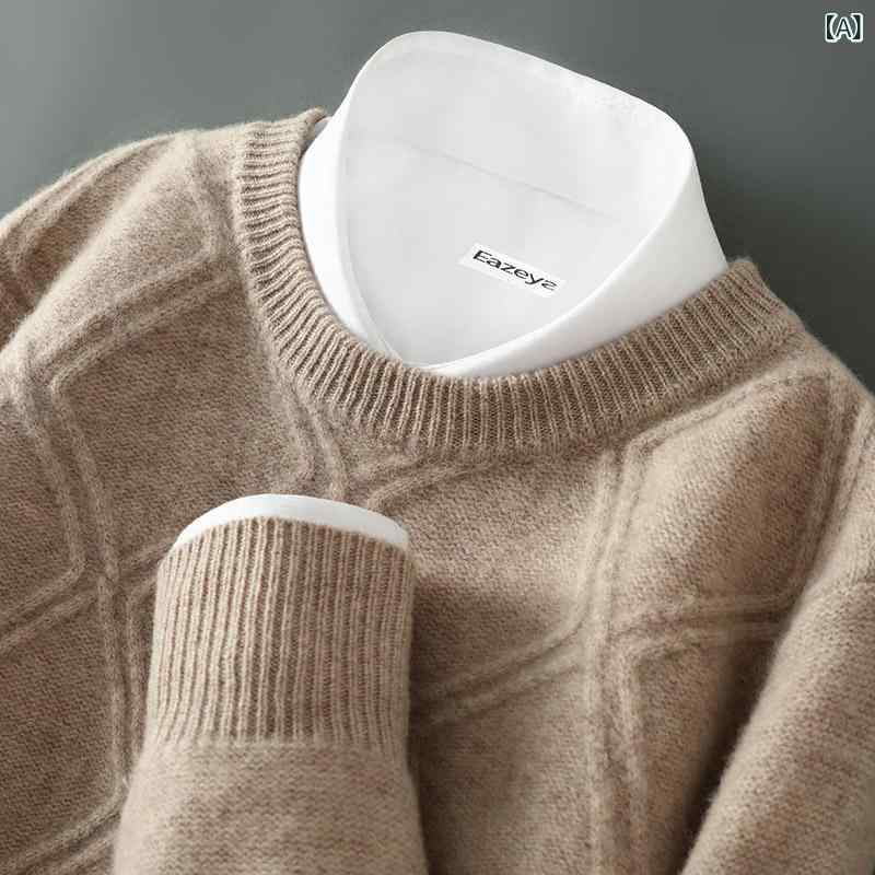 Other - ニットセーター メンズ 男性用 秋冬 上質 ウール カシミヤブレンド クルーネック 長袖 プルオーバー ゆったり リラックスフィット 厚手 保温 無地 カジュアル 普段使い デイリーユース
