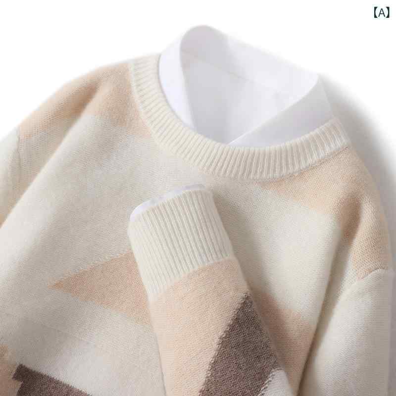 ニット メンズ 秋冬 100%ウール 羊毛 クルーネック 丸首 セーター 切り替えデザイン 厚手 保温性 ビジ..