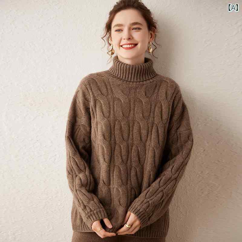 ニット セーター レディース 秋冬 カシミヤ混 無地 ハイネック 肉厚 ケーブル編み ゆったり ビッグシルエット プルオーバー カジュアル きれいめ 大人上品 ...