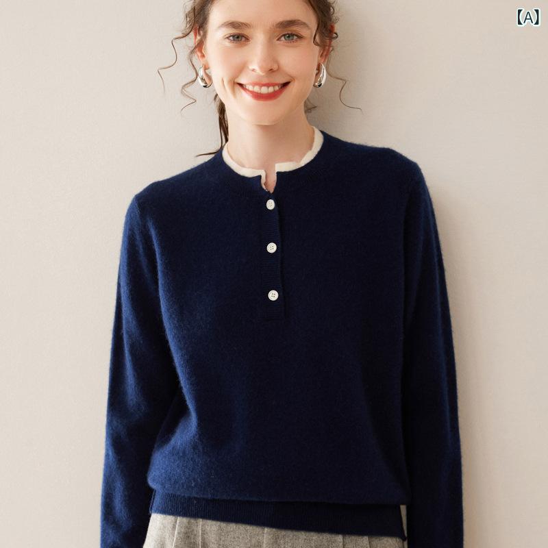 ニット レディース 女性用 秋冬 カシミヤ混 プルオーバー 長袖 ゆったり ルーズフィット ラウンドネッ..