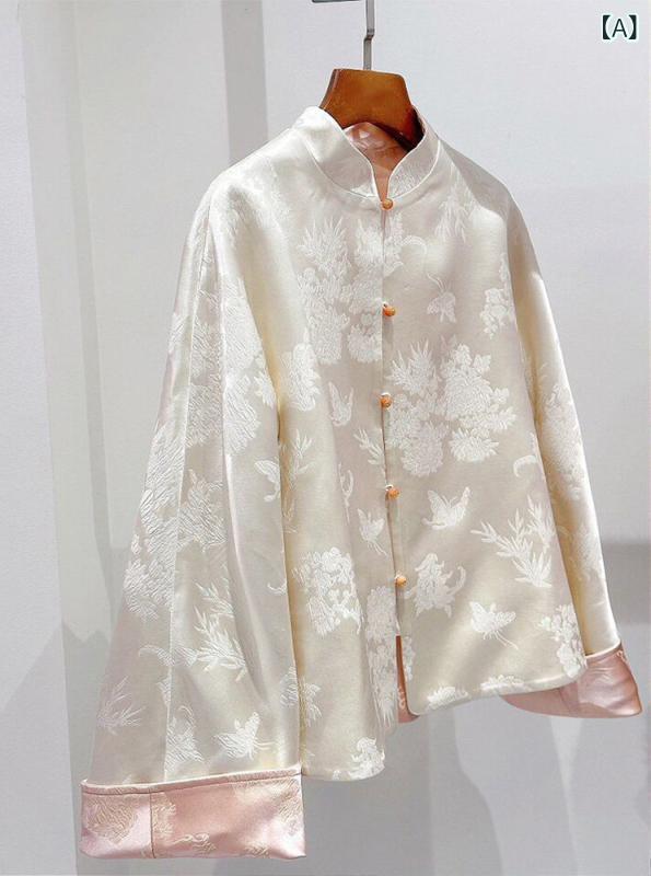 アウター レディース 新チャイナ風 唐装 アセテートサテン ポリエステル ショート丈 長袖 ポロ襟 ゆったり シングルボタン 高級感 中厚..